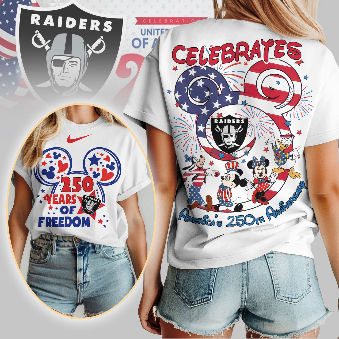 LVR Premium NFL Mickey Celebrates America 250th Anniversary Women Shirt DDT NTL