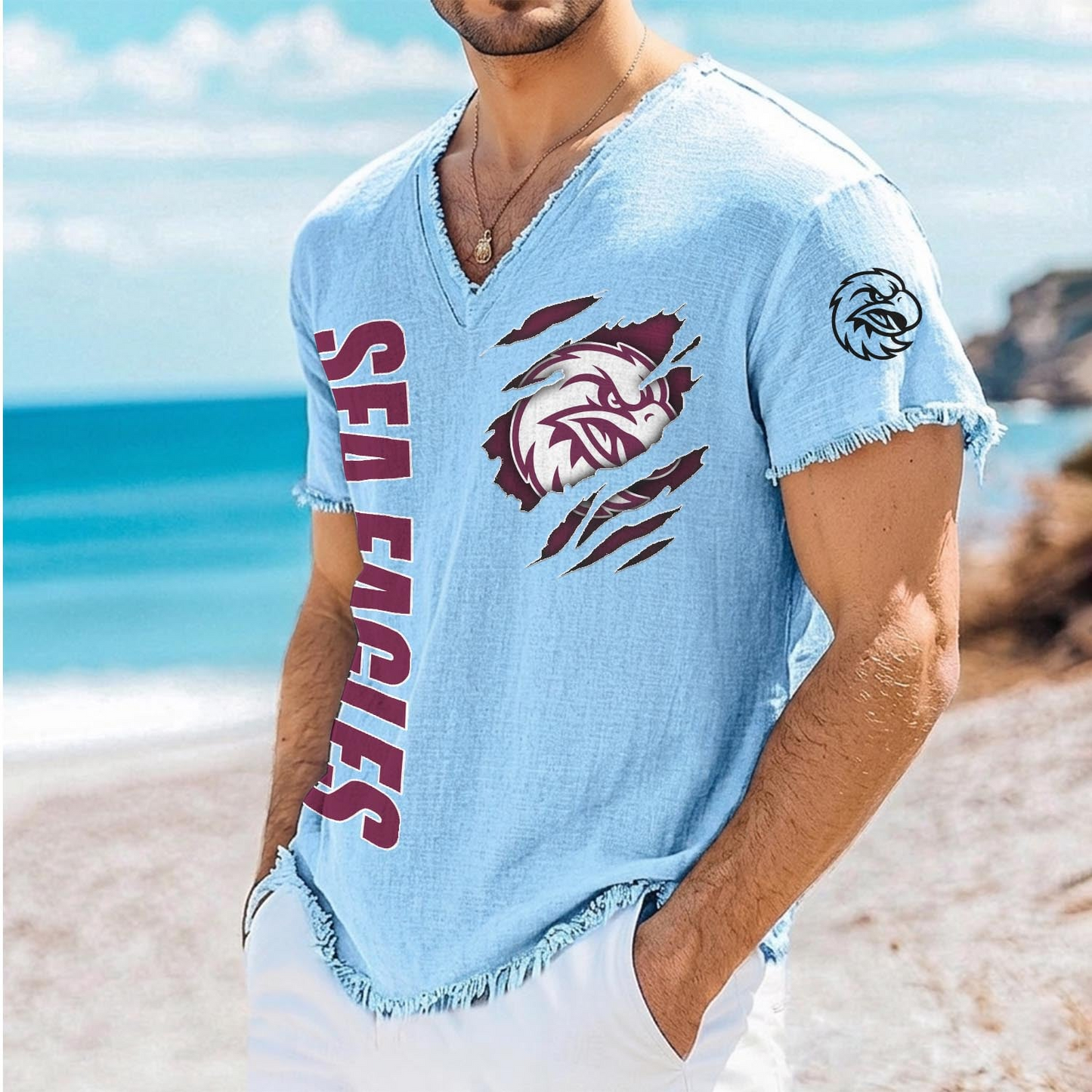 MAN x NRL V-Neck Linen Beach Shirt 1905 DatND DVT