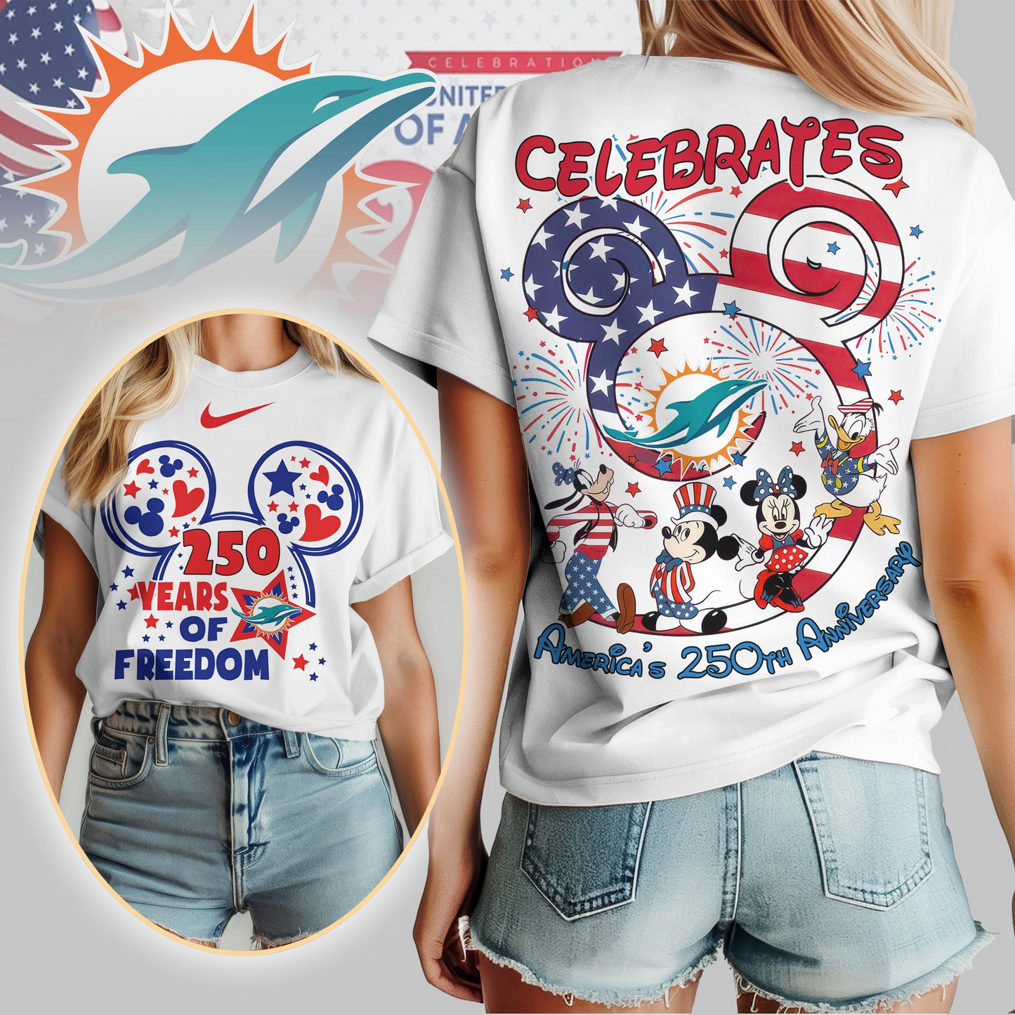MD Premium NFL Mickey Celebrates America 250th Anniversary Women Shirt DDT NTL