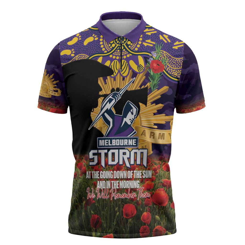 MEL x NRL Rugby ANZAC Day Zipper Polo Shirt Last Post Poppy We Will Remember Them LT14 DatND DVT