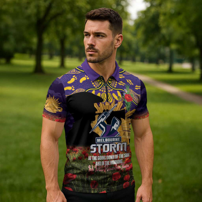 MEL x NRL Rugby ANZAC Day Zipper Polo Shirt Last Post Poppy We Will Remember Them LT14 DatND DVT