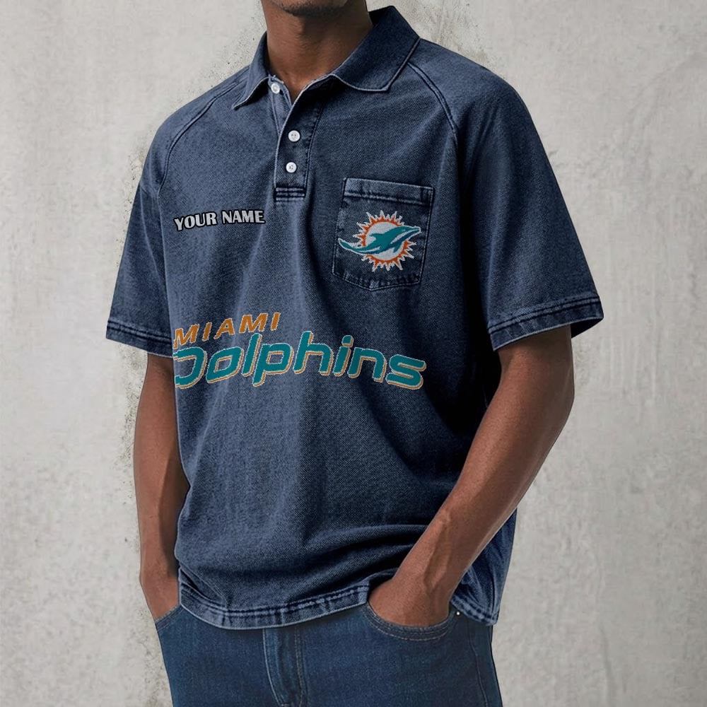 MIA x NFL Men's Distressed Turn-Down Collar Polo DATND TANTD 250526