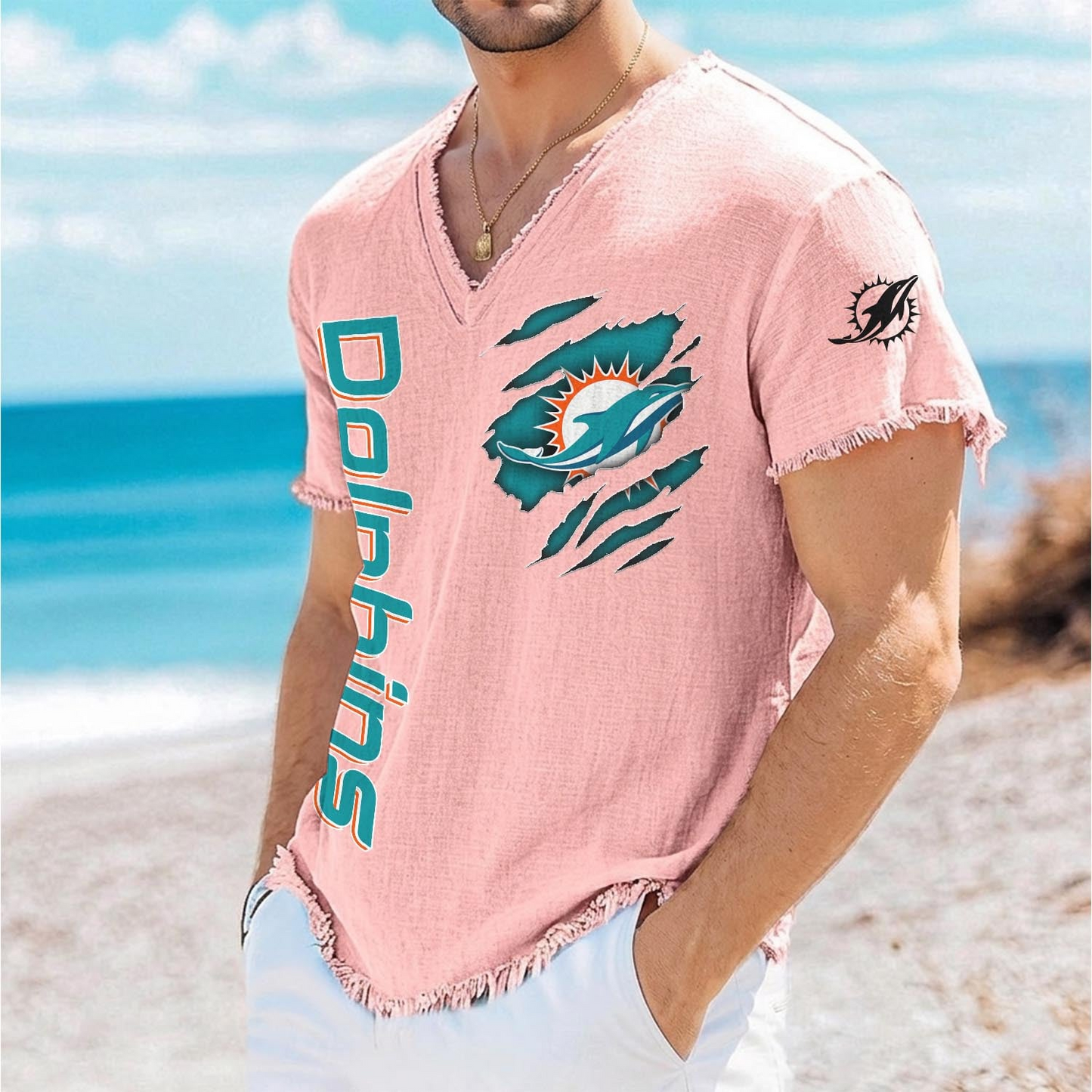 MIA x NFL V-Neck Linen Beach Shirt 1905 DatND DVT