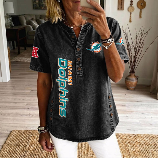 MIA x NFL Women‘s Denim Casual Tops DATND LBN 190526