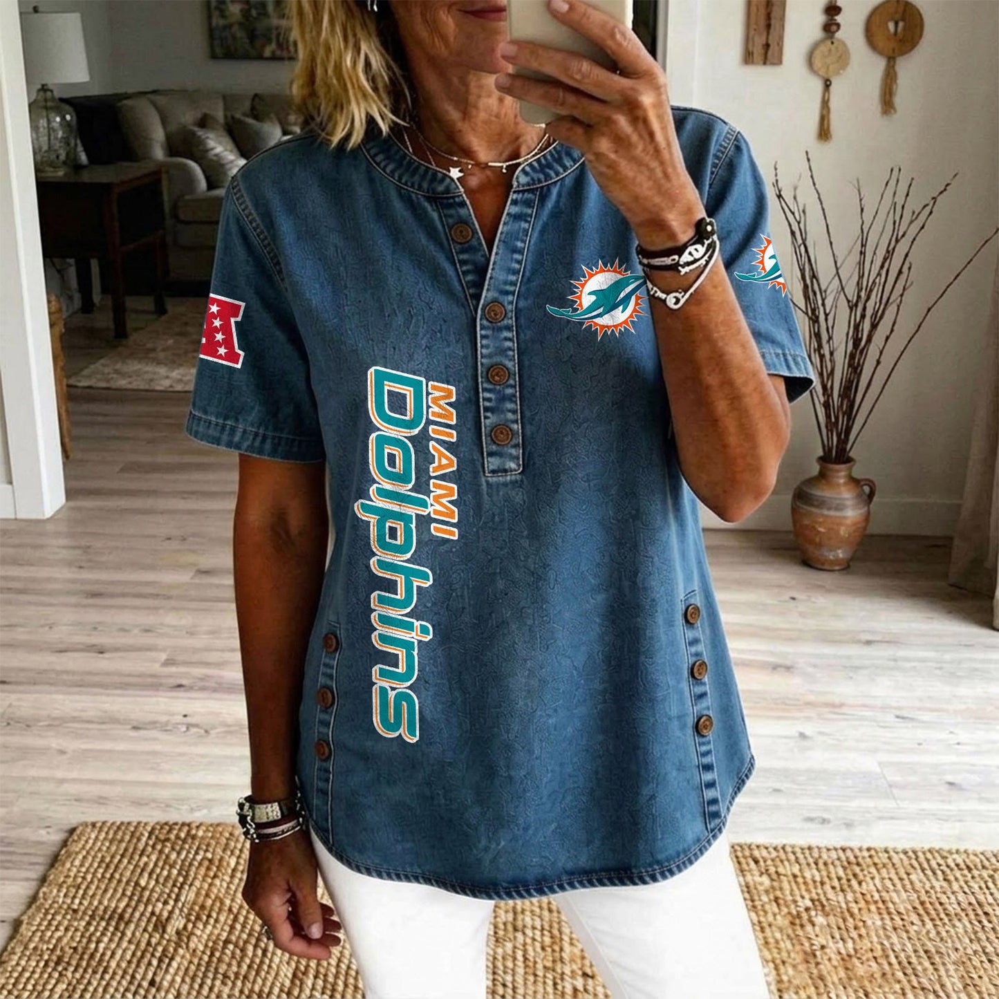 MIA x NFL Women‘s Denim Casual Tops DATND LBN 190526