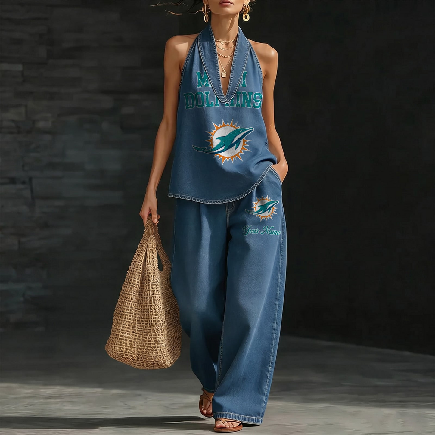 MIA x NFL Women's Vintage Washed Denim Suit DATND TANTD 030626