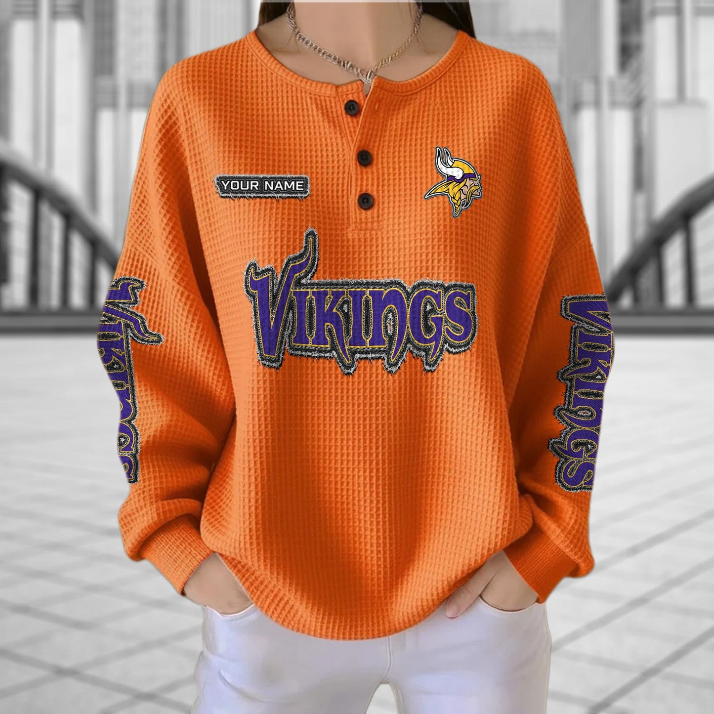MIN x NFL Personalized Waffle Knit Henley Sweatshirt 2005 DatND DVT