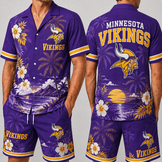 MIN x NFL Premium Championship Edition Hawaiian Shirt & Shorts Set Casual Summer Beachwear 1206