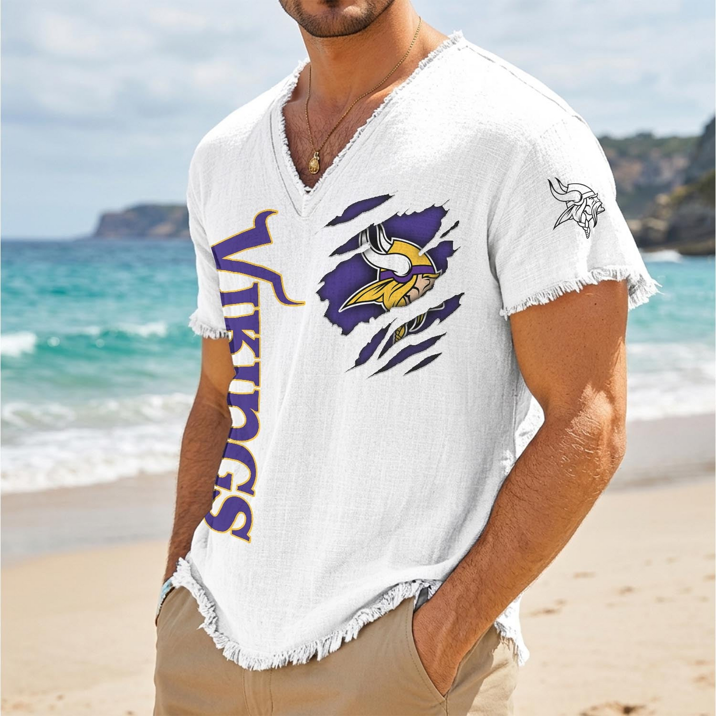 MIN x NFL V-Neck Linen Beach Shirt 1905 DatND DVT