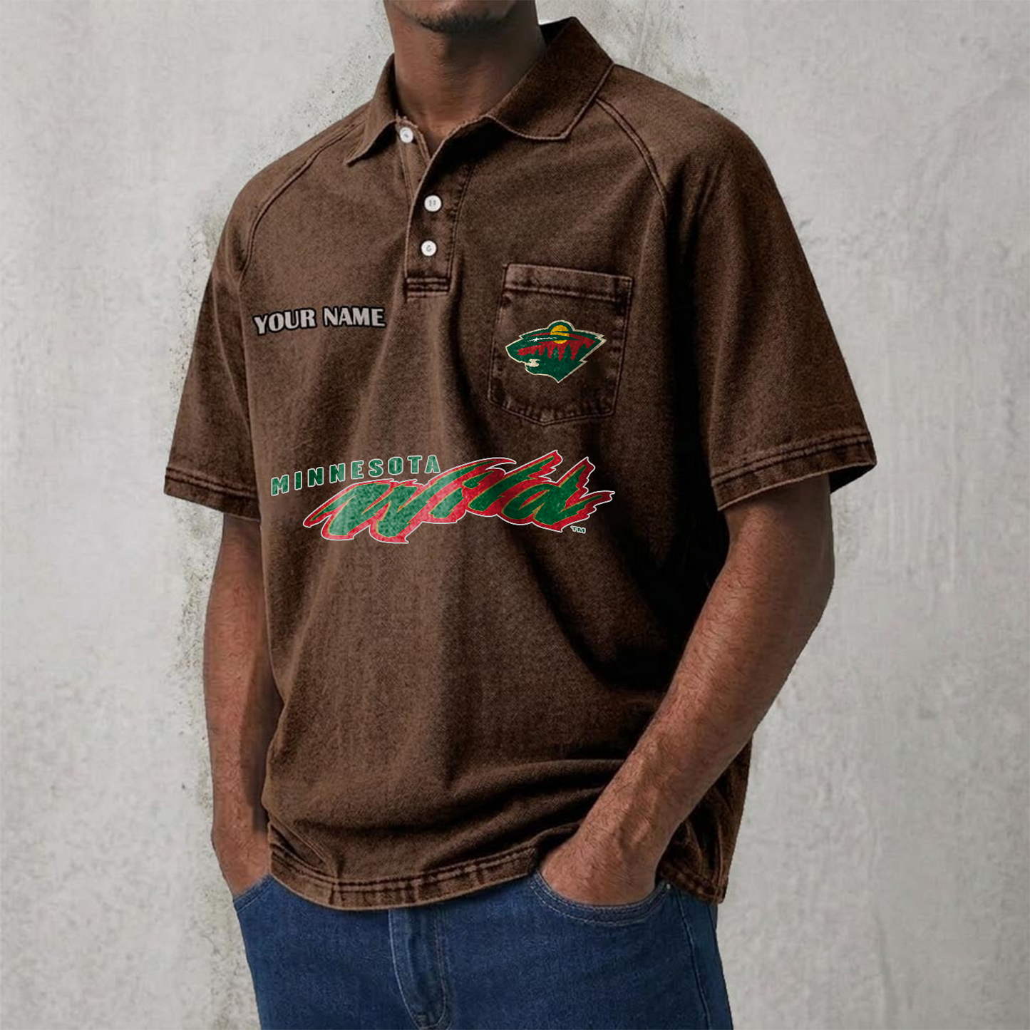 MIN x NHL Men's Distressed Turn-Down Collar Polo DATND TANTD 250526