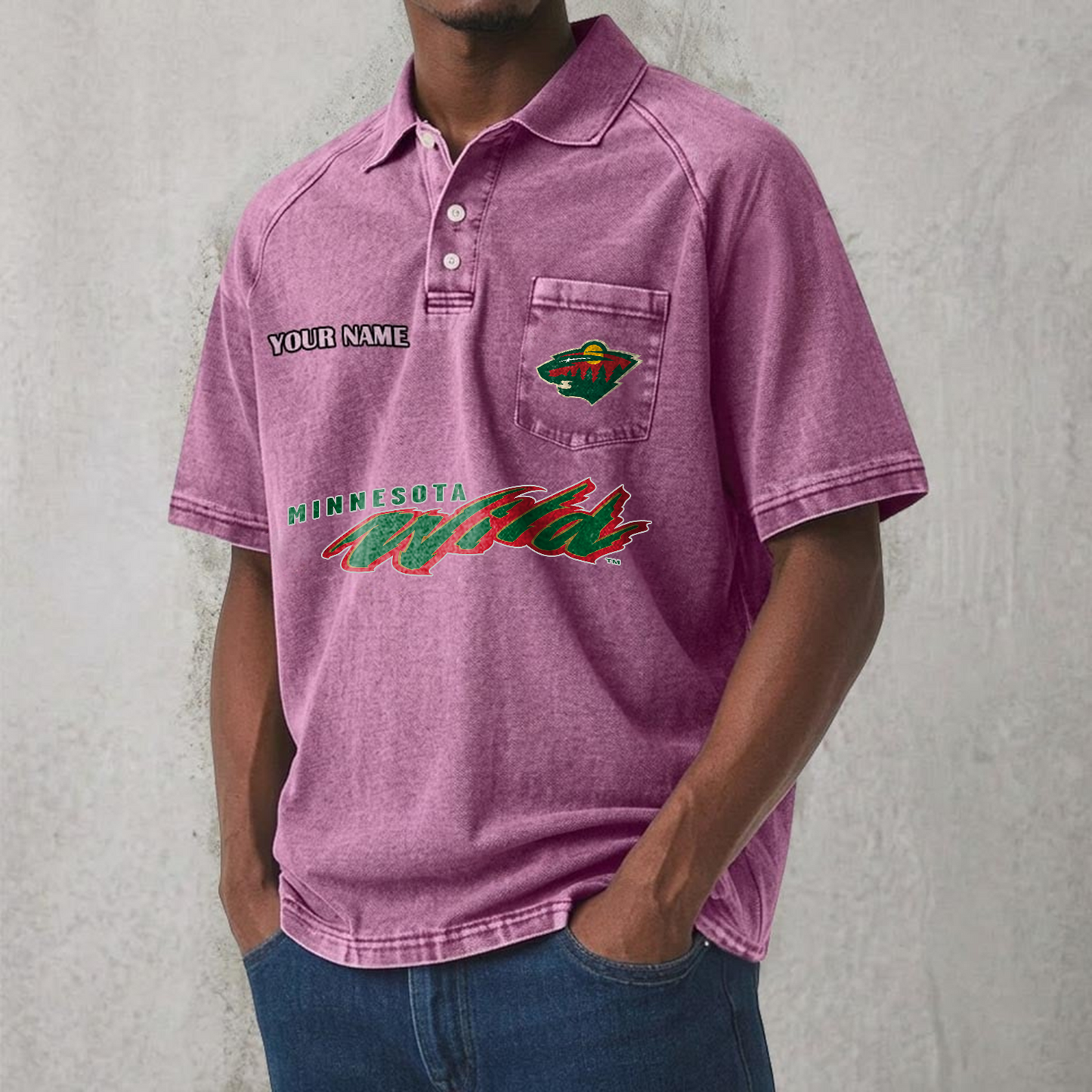 MIN x NHL Men's Distressed Turn-Down Collar Polo DATND TANTD 250526