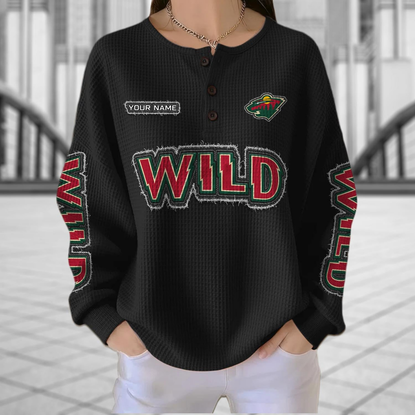 MIN x NHL Personalized Waffle Knit Henley Sweatshirt 2005 DatND DVT