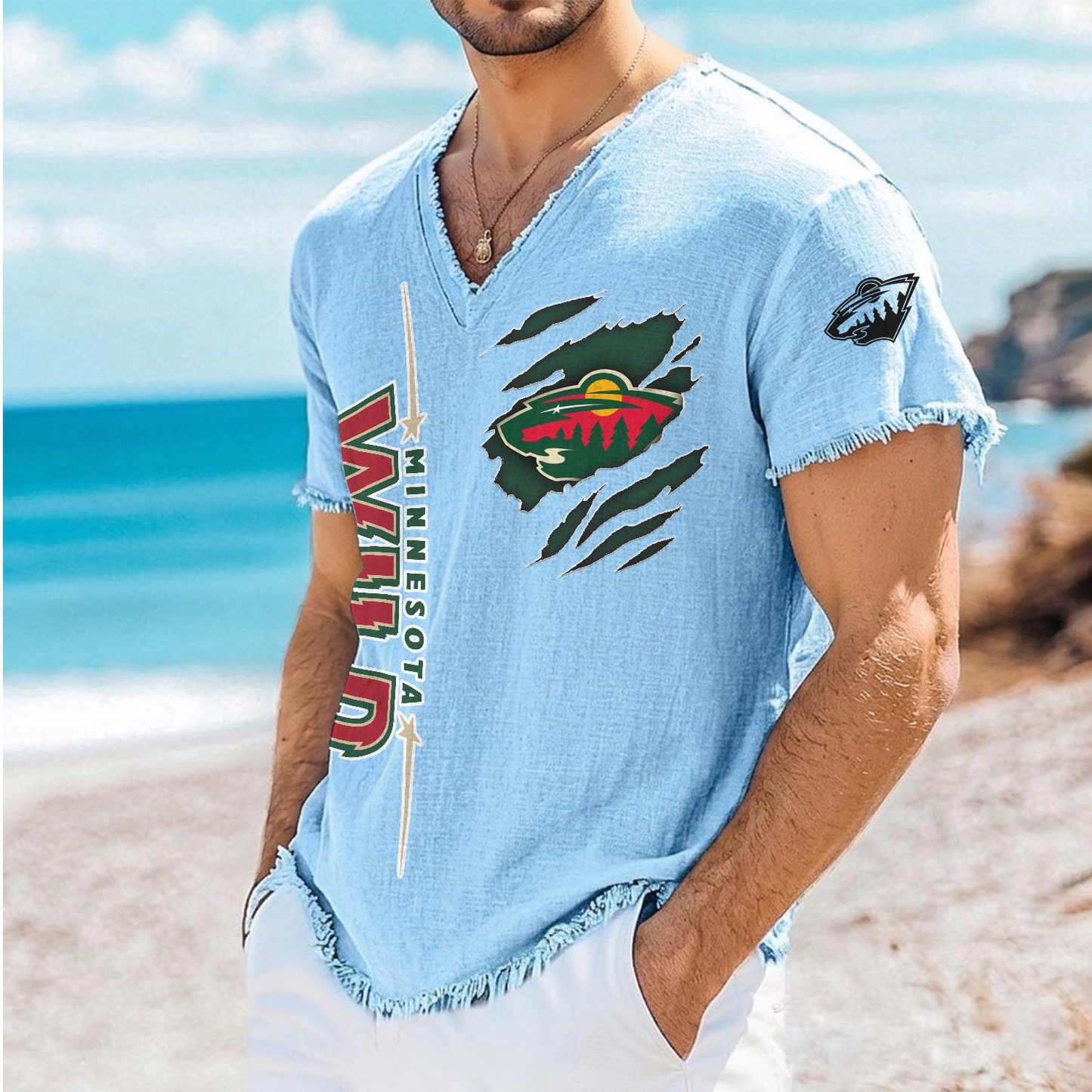 MIN x NHL V-Neck Linen Beach Shirt 1905 DatND DVT