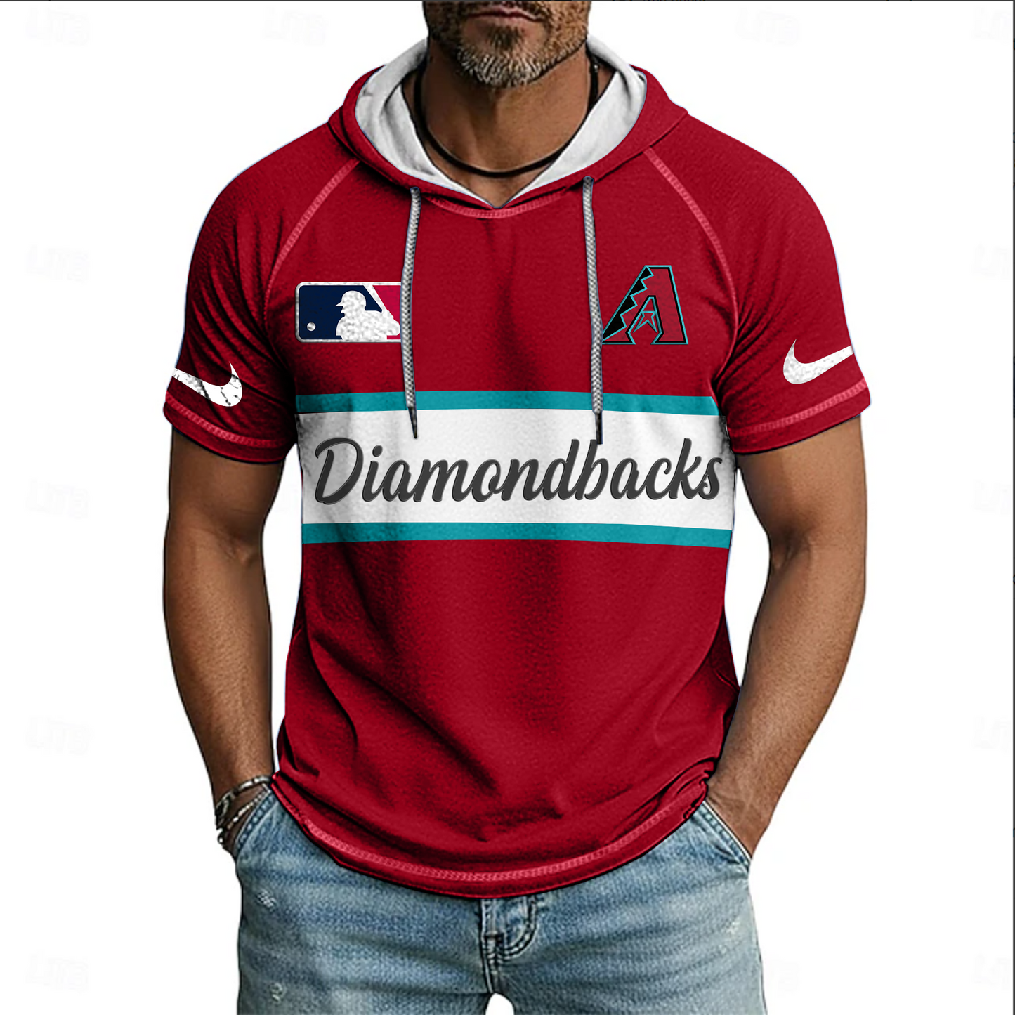 MLB x ARI Baseball Hooded Short Sleeve Shirt HLP 280426 HLPHUONG