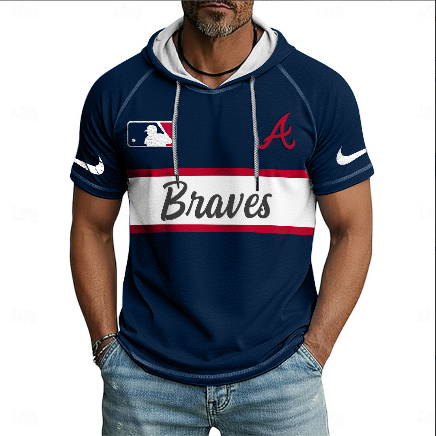 MLB x ATL Baseball Hooded Short Sleeve Shirt HLP 280426 HLPHUONG
