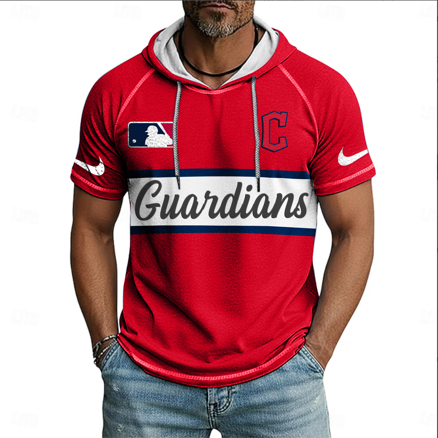 MLB x CLE Baseball Hooded Short Sleeve Shirt HLP 280426 HLPHUONG