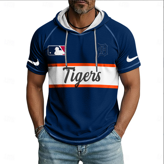 MLB x DET Baseball Hooded Short Sleeve Shirt HLP 280426 HLPHUONG