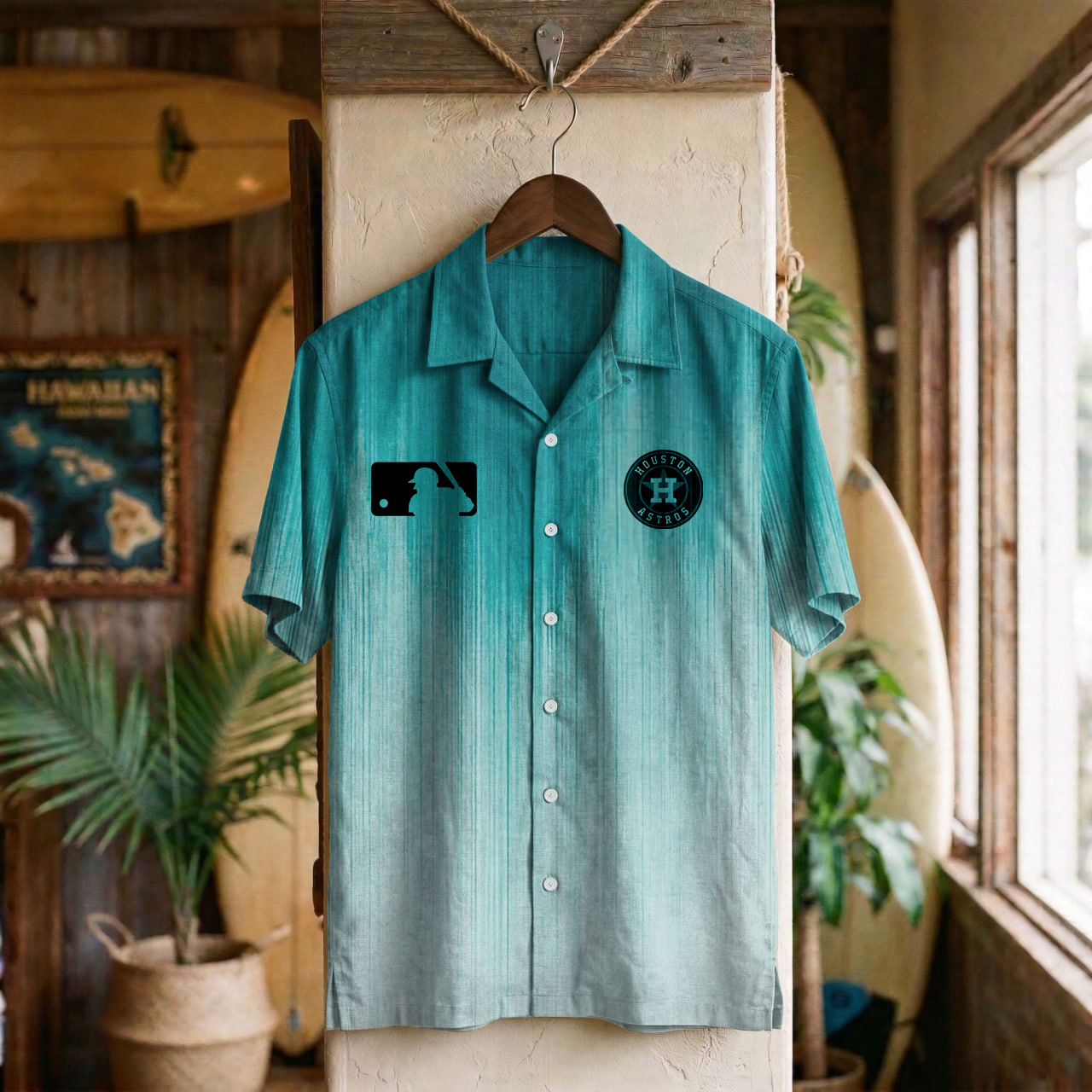 MLB x HOU Ombre Hawaiian Shirt HLP 310326 LBN