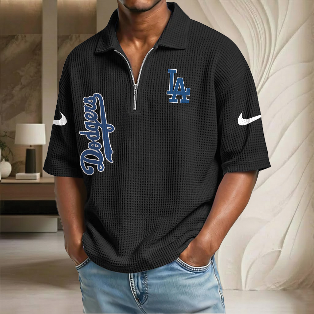 MLB x LAD Waffle Half-Zip Polo Shirt HLP 070326 HLPHUONG