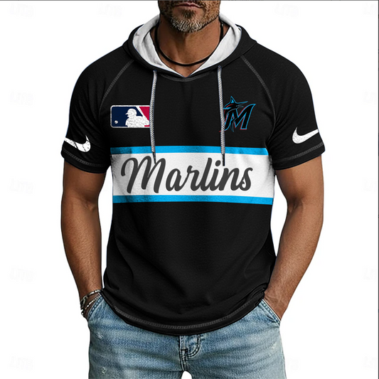 MLB x MIA Baseball Hooded Short Sleeve Shirt HLP 280426 HLPHUONG
