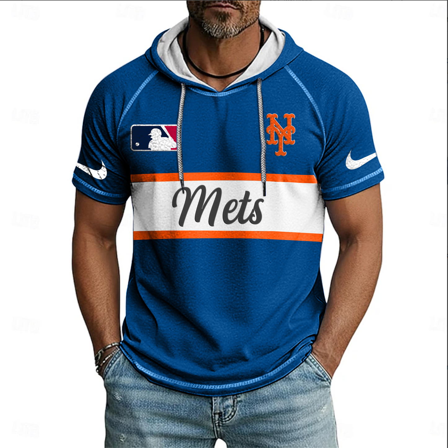 MLB x NYM Baseball Hooded Short Sleeve Shirt HLP 280426 HLPHUONG