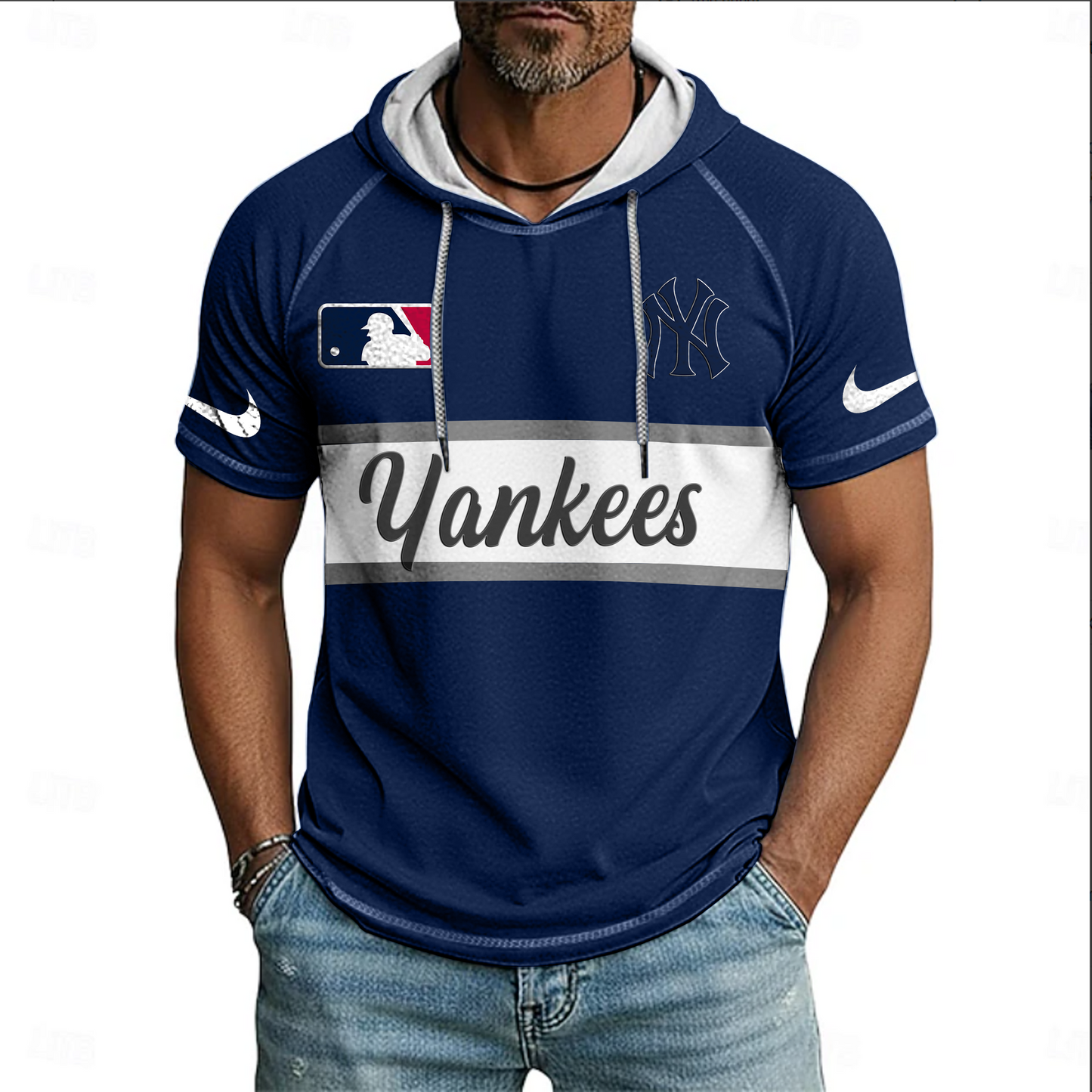 MLB x NYY Baseball Hooded Short Sleeve Shirt HLP 280426 HLPHUONG