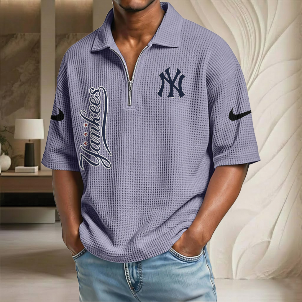 MLB x NYY Waffle Half-Zip Polo Shirt HLP 070326 HLPHUONG