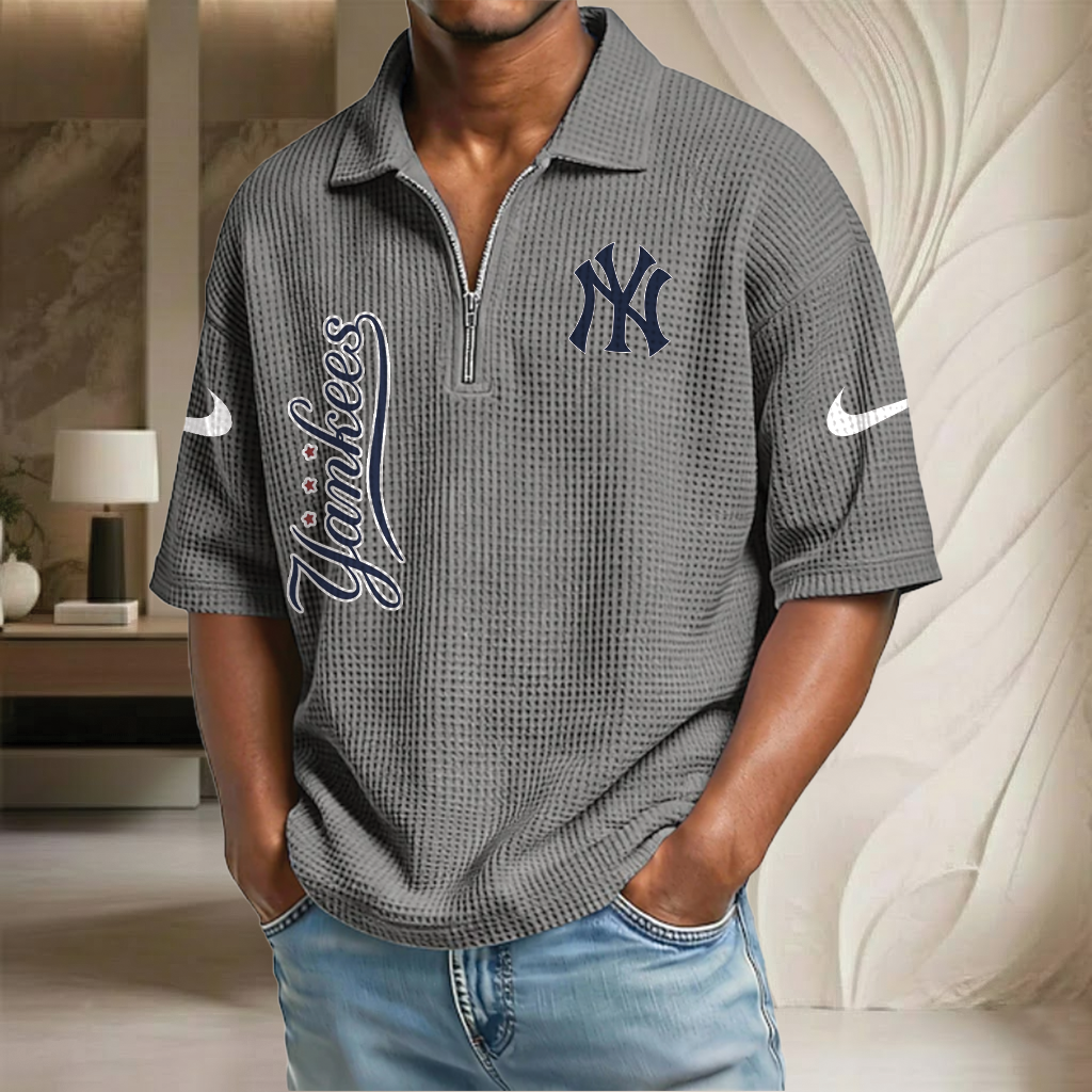 MLB x NYY Waffle Half-Zip Polo Shirt HLP 070326 HLPHUONG