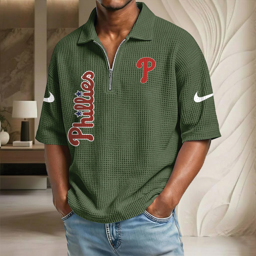MLB x PHI Waffle Half-Zip Polo Shirt HLP 070326 HLPHUONG