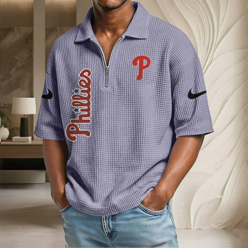 MLB x PHI Waffle Half-Zip Polo Shirt HLP 070326 HLPHUONG