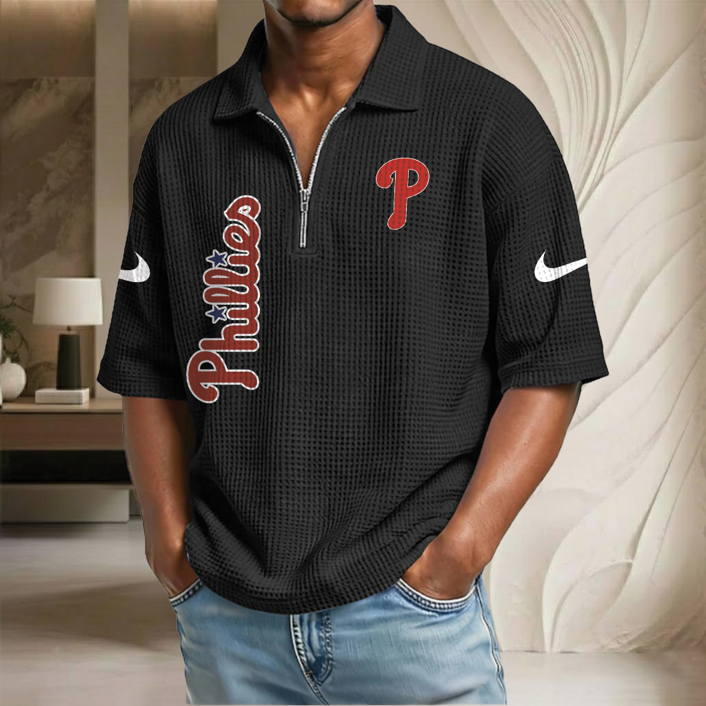 MLB x PHI Waffle Half-Zip Polo Shirt HLP 070326 HLPHUONG