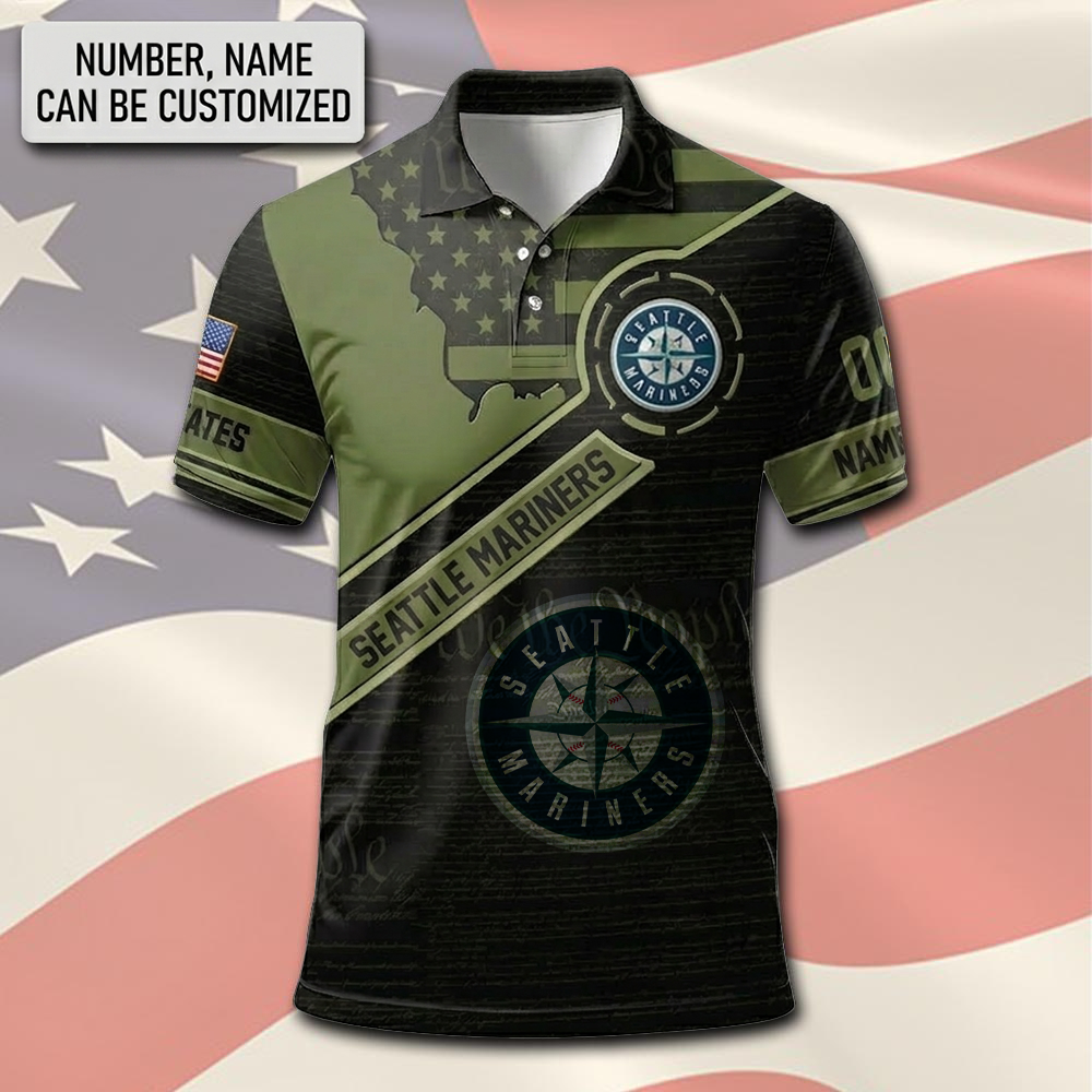 MLB x SEA Army Custom Premium Polo Shirt HLP 310326 LBN