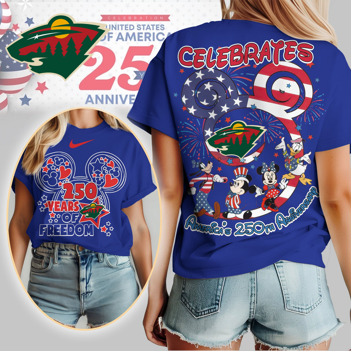 MW Premium NHL Mickey Celebrates America 250th Anniversary Women Shirt DDT CTND