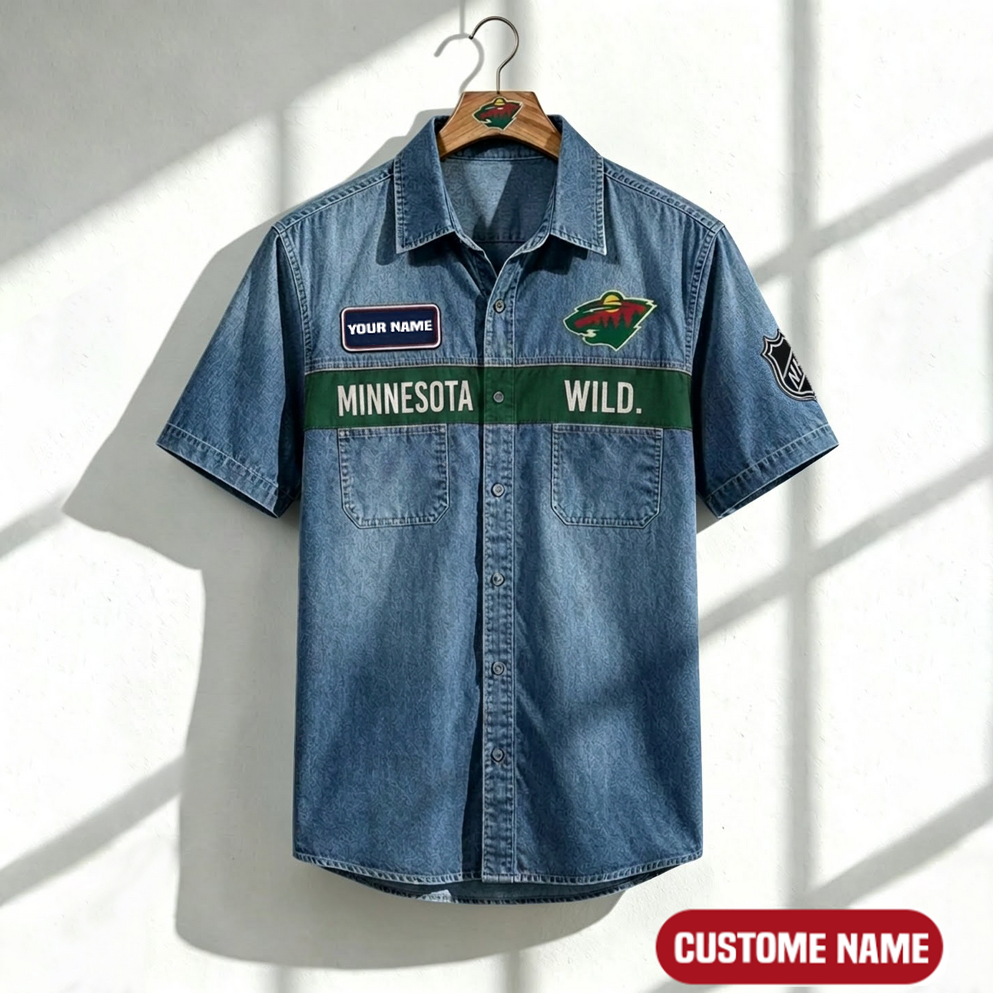 MW x NHL Print Denim Short-Sleeve Work Shirt 180526 DatND LBN