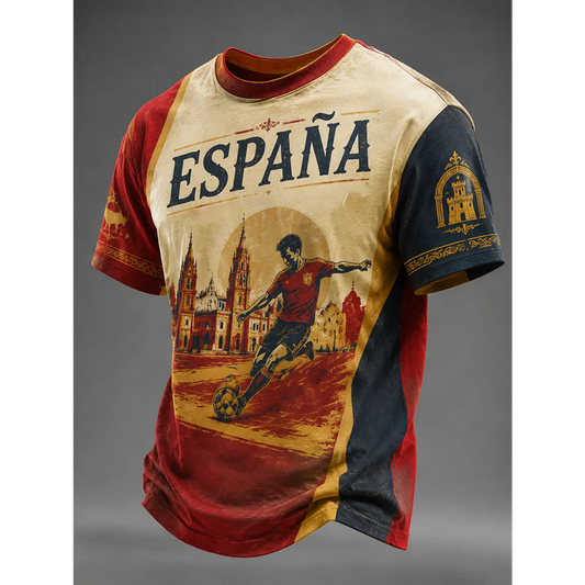 Men's Spanish Football Print Casual Shirt V12 DATND TANTD 050626