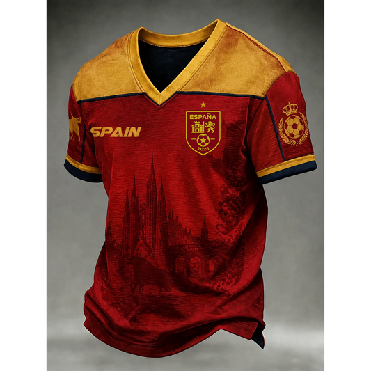 Men's Spanish Football Print Casual Shirt V8 DATND TANTD 050626