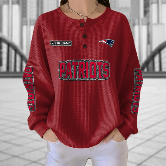 NE x NFL Personalized Waffle Knit Henley Sweatshirt 2005 DatND DVT