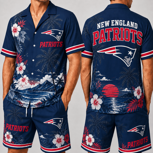 NE x NFL Premium Championship Edition Hawaiian Shirt & Shorts Set Casual Summer Beachwear 1206