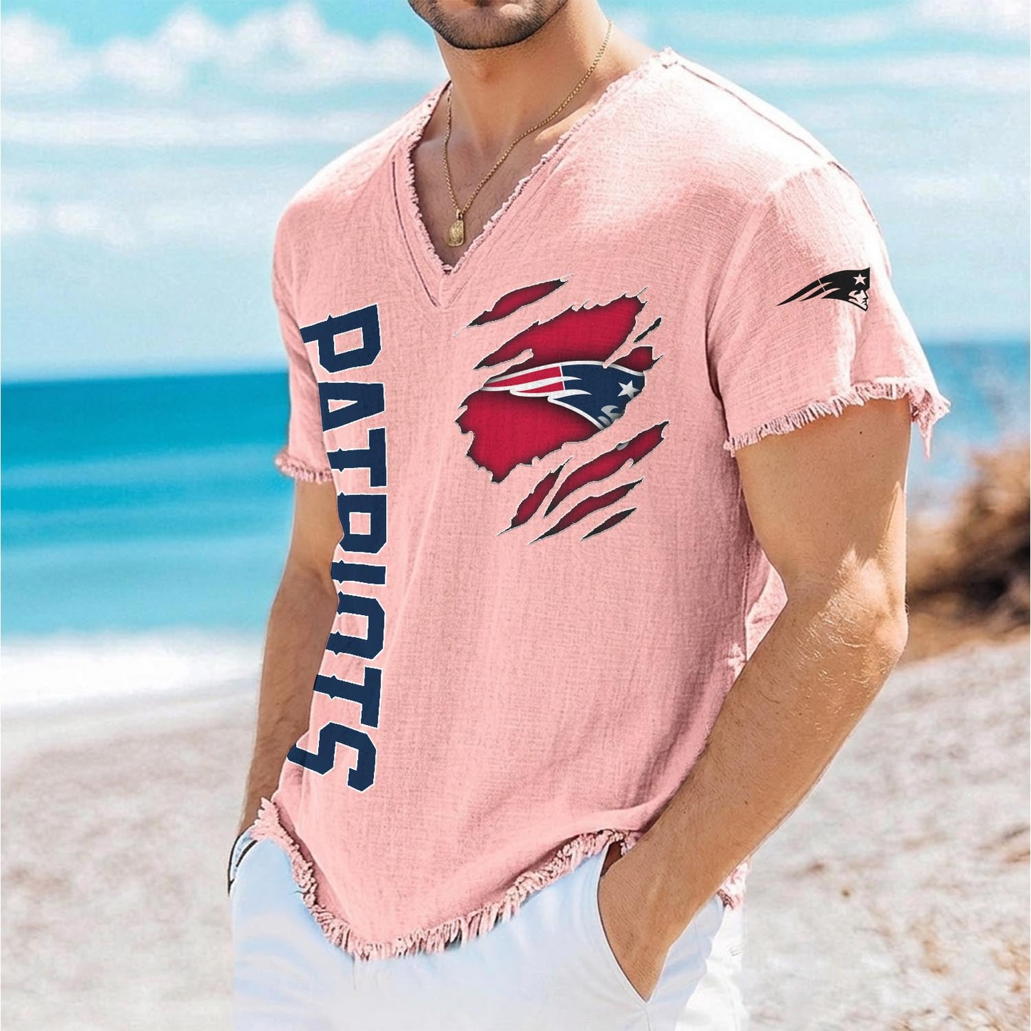 NE x NFL V-Neck Linen Beach Shirt 1905 DatND DVT