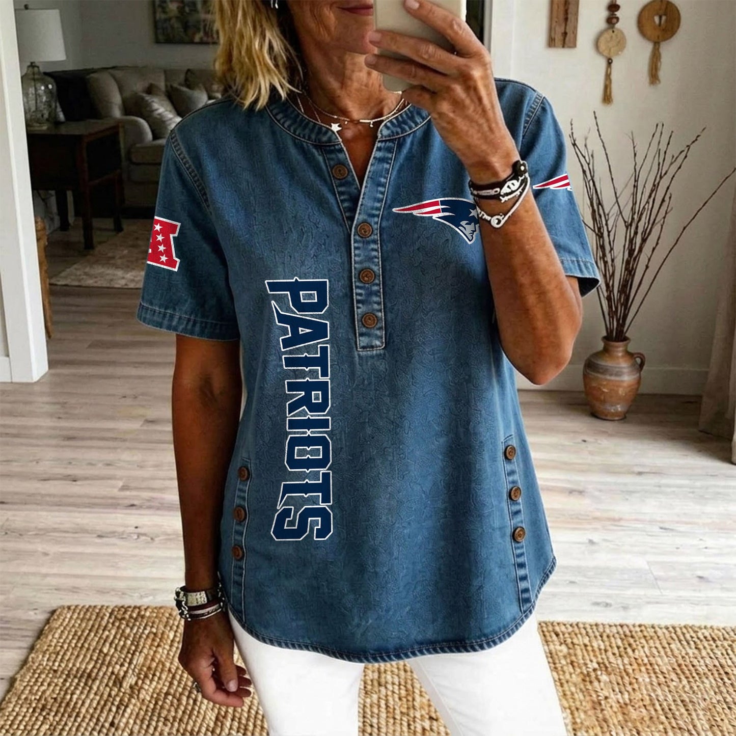 NE x NFL Women‘s Denim Casual Tops DATND LBN 190526
