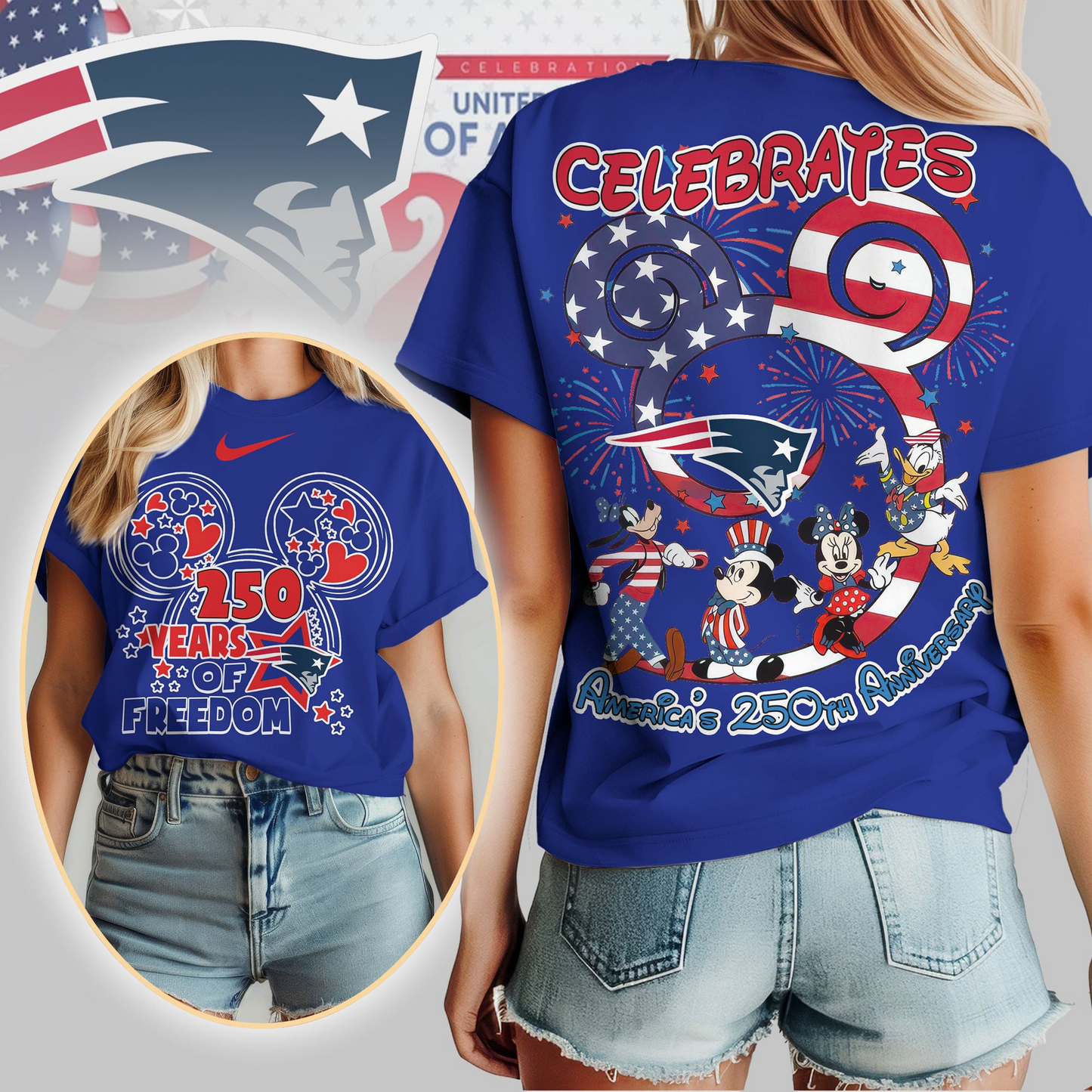 NEP Premium NFL Mickey Celebrates America 250th Anniversary Women Shirt DDT NTL