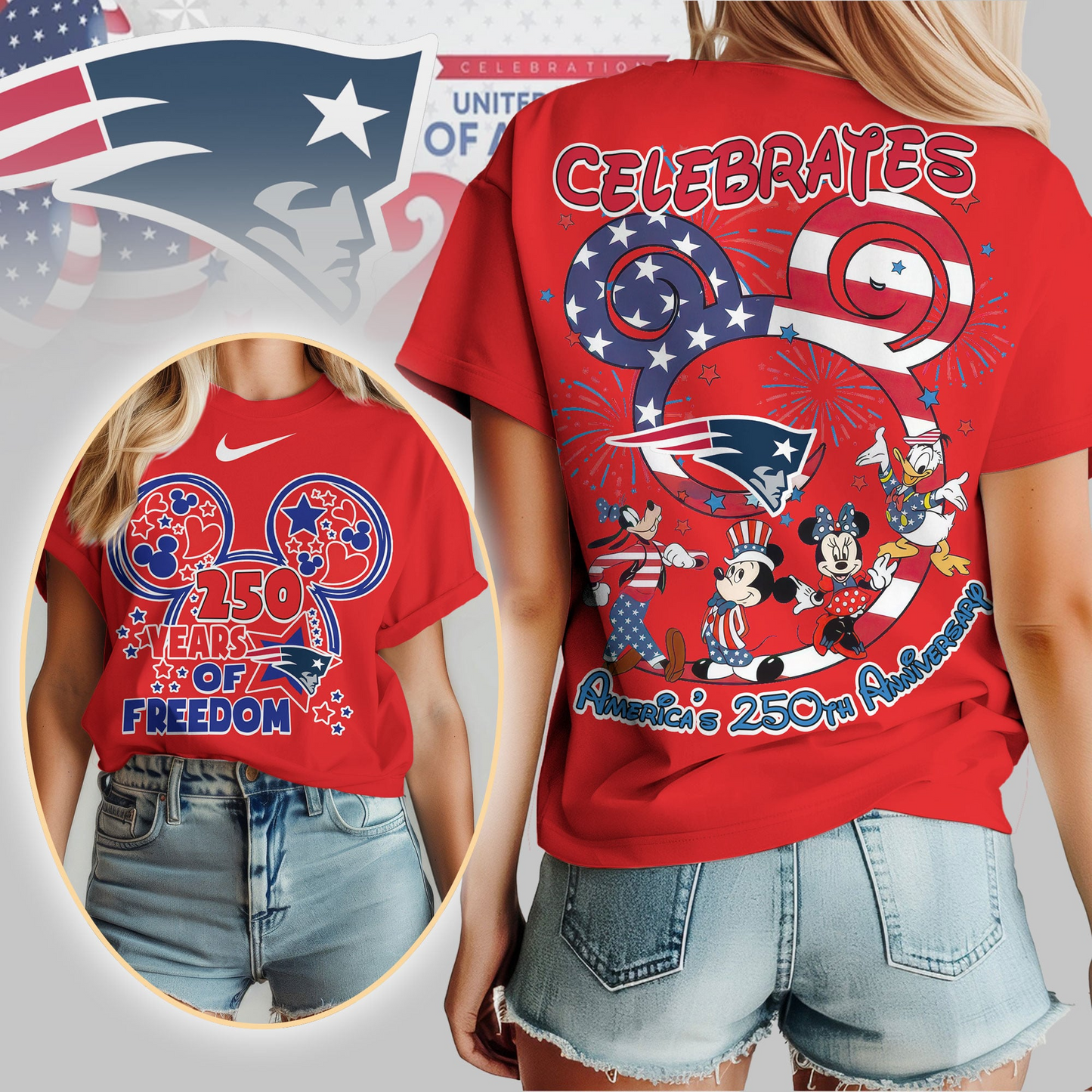 NEP Premium NFL Mickey Celebrates America 250th Anniversary Women Shirt DDT NTL
