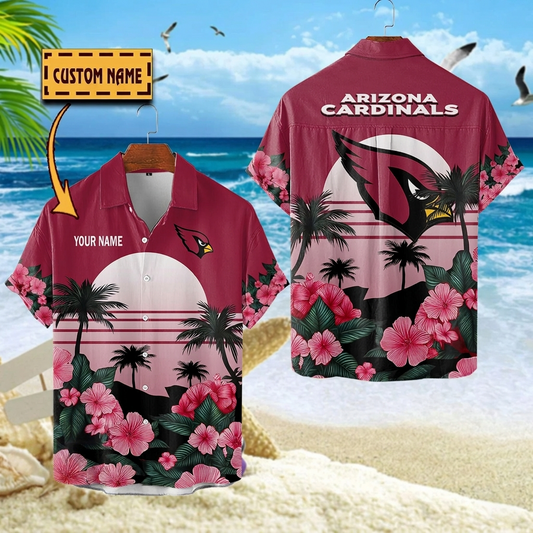 NFL x ARI Football Palm Trees Flower Custom Name Hawaiian Shirt HLP 070526 LBN