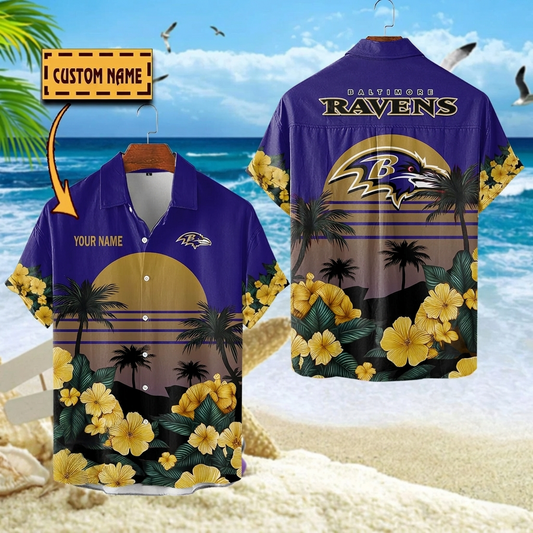NFL x BAL Football Palm Trees Flower Custom Name Hawaiian Shirt HLP 070526 LBN