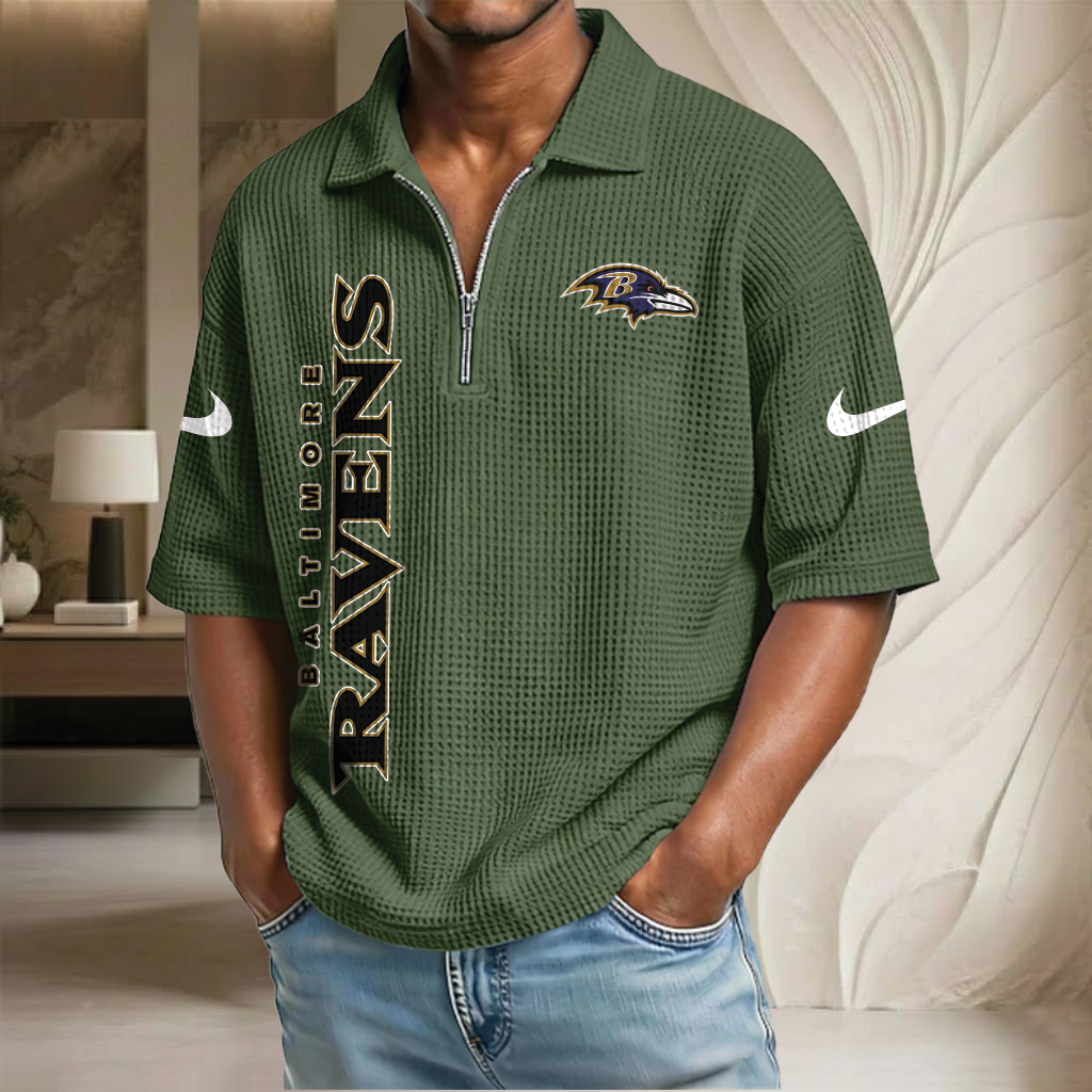 NFL x BAL Waffle Half-Zip Polo Shirt HLP 070326 HLPHUONG