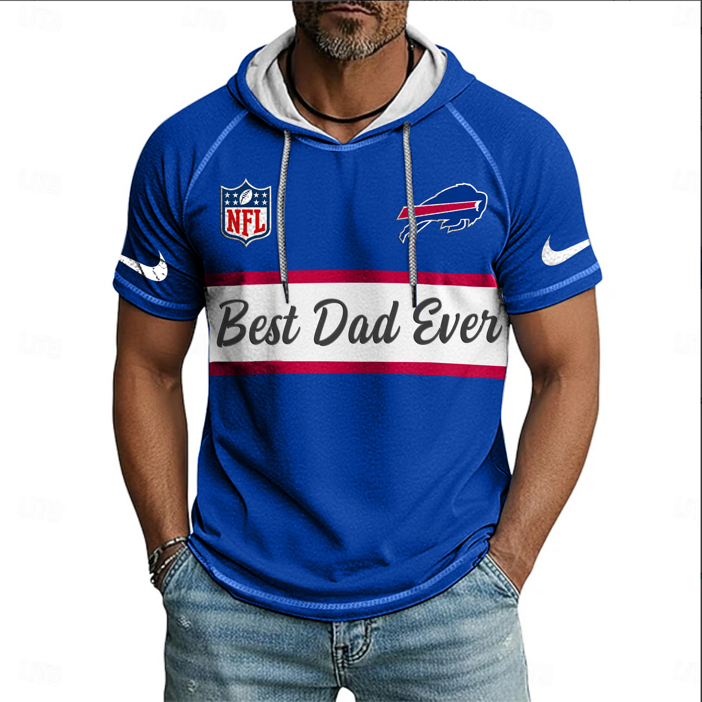 NFL x BUF Best Dad Hooded Short Sleeve Shirt HLP 220426 HLPHUONG