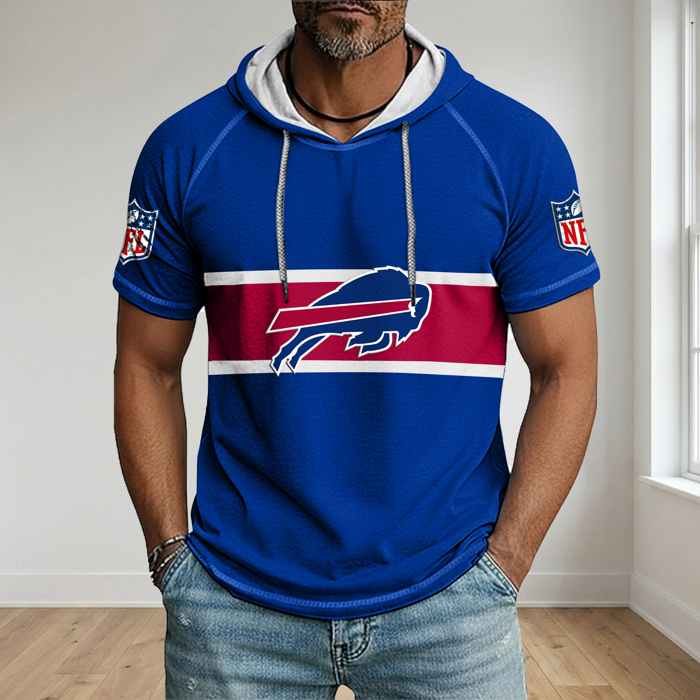 NFL x BUF Best Dad Hooded Short Sleeve Shirt HLP 230426 HLPHUONG