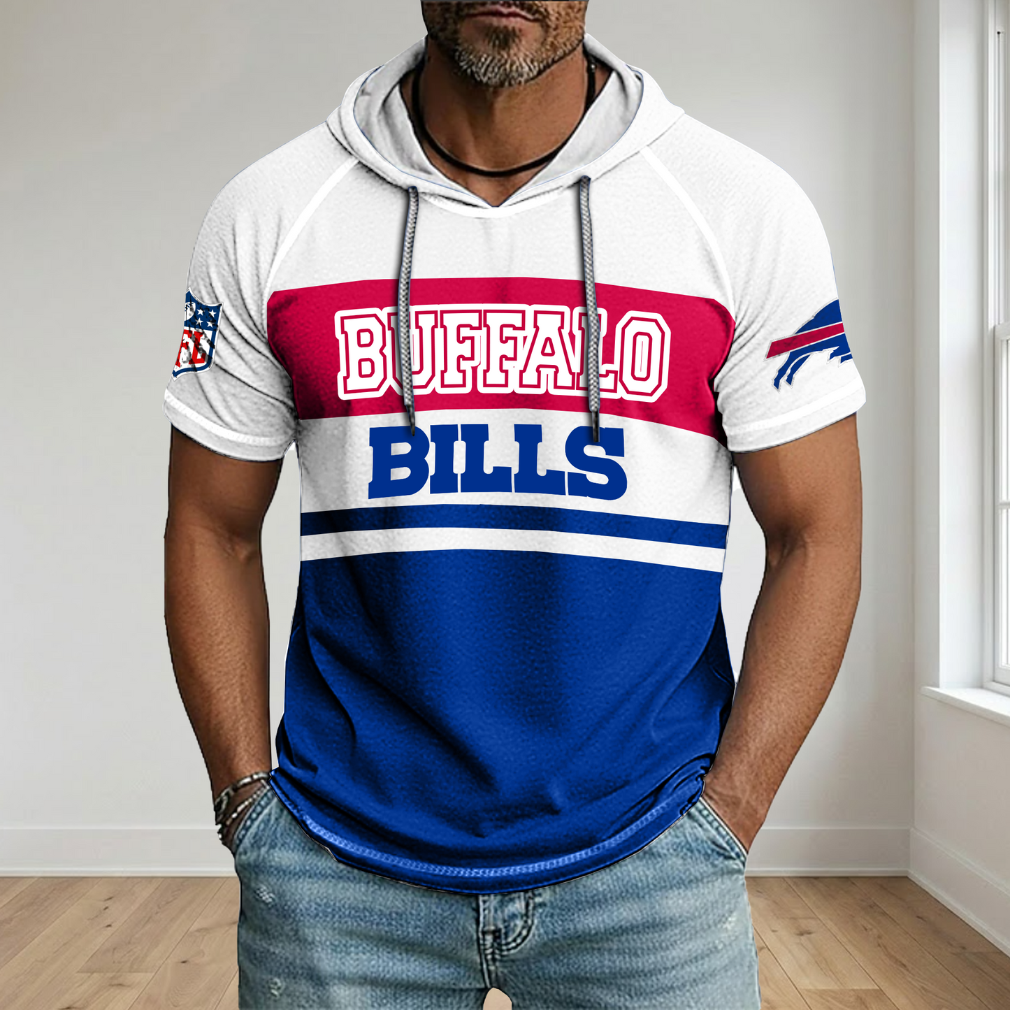 NFL x BUF Football Hooded Short Sleeve Shirt HLP 280426 HLPHUONG