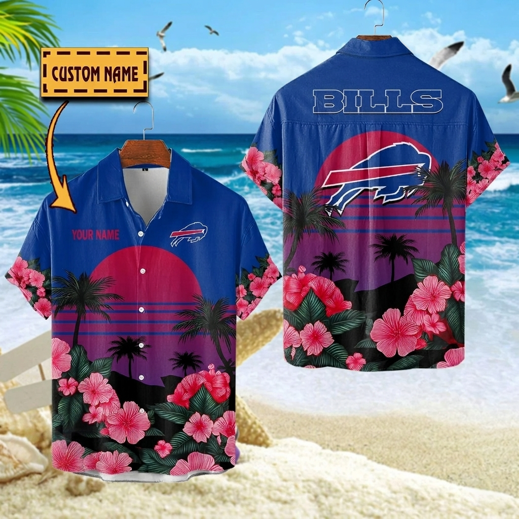 NFL x BUF Football Palm Trees Flower Custom Name Hawaiian Shirt HLP 070526 LBN