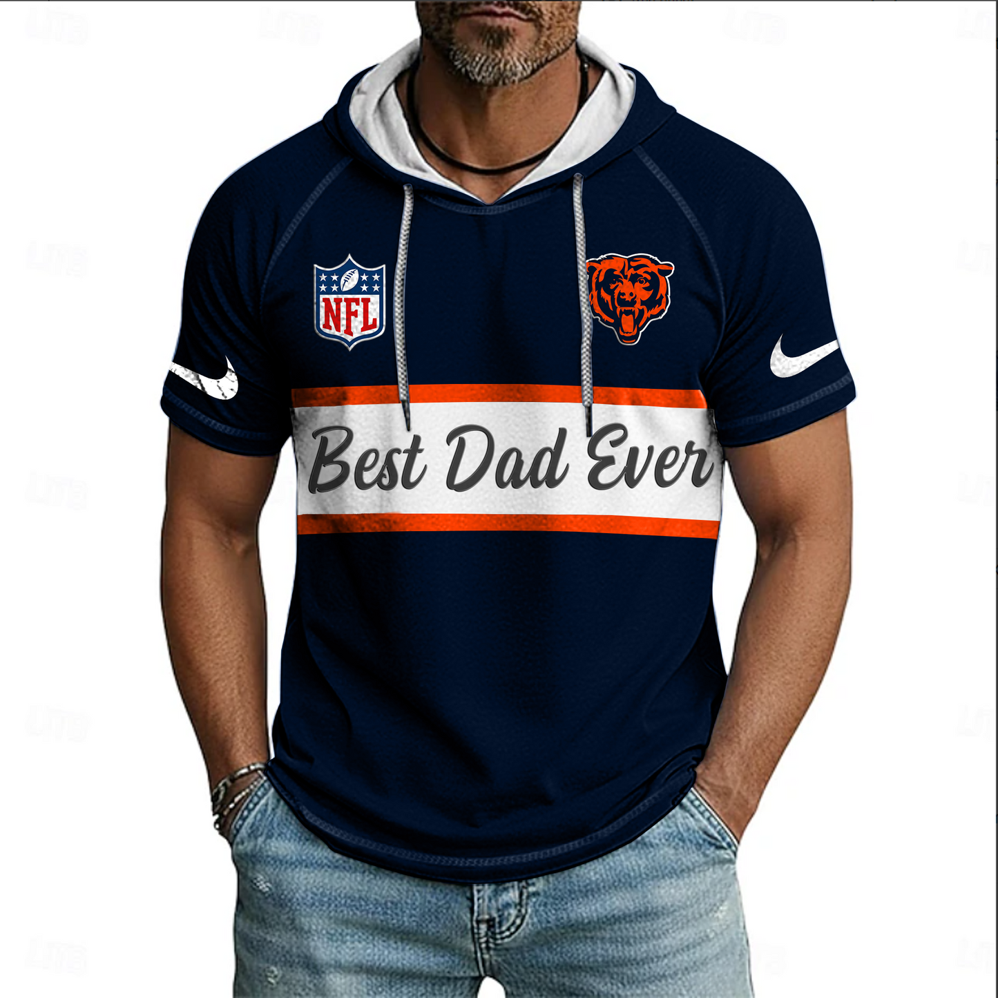 NFL x CHI Best Dad Hooded Short Sleeve Shirt HLP 220426 HLPHUONG